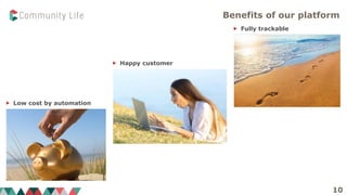 Benefits of our platform
10
 Low cost by automation
 Fully trackable
 Happy customer
 