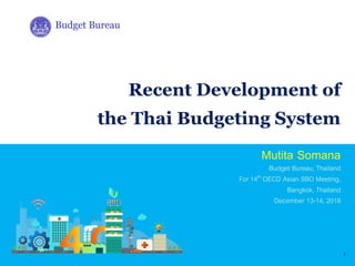 1
Mutita Somana
Budget Bureau, Thailand
For 14th OECD Asian SBO Meeting,
Bangkok, Thailand
December 13-14, 2018
Recent Development of
the Thai Budgeting System
Budget Bureau
 
