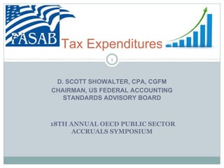 Tax Expenditures
D. SCOTT SHOWALTER, CPA, CGFM
CHAIRMAN, US FEDERAL ACCOUNTING
STANDARDS ADVISORY BOARD
18TH ANNUAL OECD PUBLIC SECTOR
ACCRUALS SYMPOSIUM
1
 