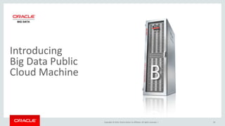 Copyright © 2016, Oracle and/or its affiliates. All rights reserved. |
Introducing
Big Data Public
Cloud Machine
30
 