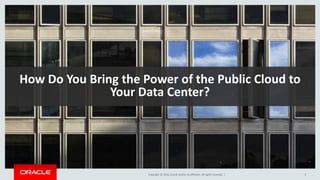Copyright © 2016, Oracle and/or its affiliates. All rights reserved. | 6
How Do You Bring the Power of the Public Cloud to
Your Data Center?
 