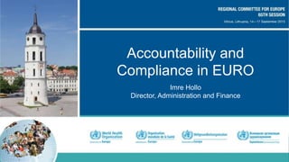 Accountability and
Compliance in EURO
Imre Hollo
Director, Administration and Finance
 