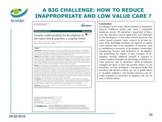 04-02-2016
24
A BIG CHALLENGE: HOW TO REDUCE
INAPPROPRIATE AND LOW VALUE CARE ?
 