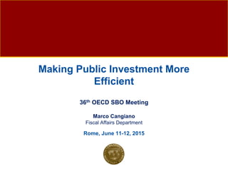 Making Public Investment More
Efficient
36th OECD SBO Meeting
Marco Cangiano
Fiscal Affairs Department
Rome, June 11-12, 2015
 