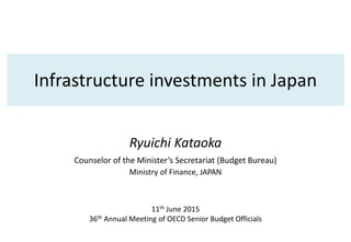 Infrastructure investments in Japan
Ryuichi Kataoka
Counselor of the Minister’s Secretariat (Budget Bureau)
Ministry of Finance, JAPAN
11th June 2015
36th Annual Meeting of OECD Senior Budget Officials
 