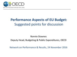 Performance Aspects of EU Budget:
Suggested points for discussion
Ronnie Downes
Deputy Head, Budgeting & Public Expenditures, OECD
Network on Performance & Results, 24 November 2016
 