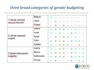 three broad categories of gender budgeting
 