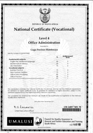 OFFICE ADMINISTRATION NCV (NQF LEVEL 2, 3 &4)