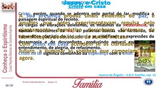 PROBLEMAS DO LAR
Cristo em casa
Joanna de Ângelis – S.O.S. Família, cap. 11
Cristo, porém, quando se adentra pelo portal do lar, modifica a
paisagem espiritual do recinto.
As cargas de vibrações deletérias, os miasmas da intolerância, os
tóxicos nauseantes da ira, as palavras azedas vão rareando, ao
suave-doce contágio do Seu amor, e se modificam as expressões da
desarmonia e do desconforto, produzindo natural condição de
entendimento, de alegria, de refazimento.
Cristo no lar significa comunhão da esperança com o amor.
A Sua presença produz sinais evidentes de paz, e
aqueles que antes experimentavam repulsa pelo
ajuntamento doméstico descobrem Sintomas de
identificação, necessidade de auxílio mútuo.
Com Jesus em casa acendem se as claridades para o
futuro, a iluminar as sombras que campeiam desde
agora.
Jesus, o Cristo
22/ 23
 