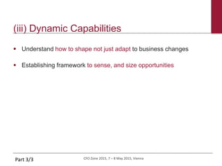CFO Zone 2015, 7 – 8 May 2015, Vienna
(iii) Dynamic Capabilities
 Understand how to shape not just adapt to business changes
 Establishing framework to sense, and size opportunities
Part 3/3
 