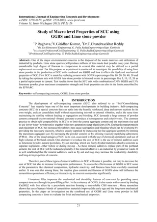Study of Macro level Properties of SCC using GGBS and Lime stone powder ...