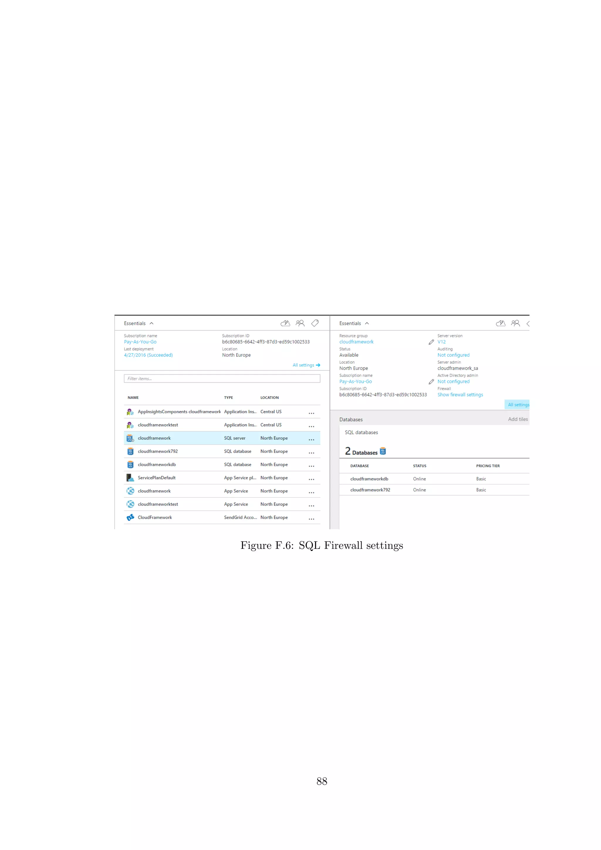 Figure F.6: SQL Firewall settings
88
 