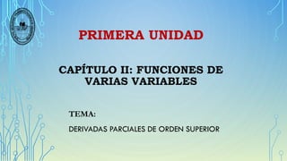 PRIMERA UNIDAD
CAPÍTULO II: FUNCIONES DE
VARIAS VARIABLES
TEMA:
DERIVADAS PARCIALES DE ORDEN SUPERIOR
 