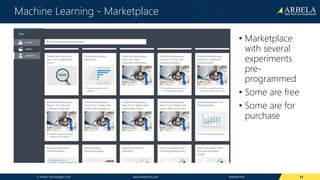 © Arbela Technologies Corp www.ArbelaTech.com @ArbelaTech
Machine Learning - Marketplace
• Marketplace
with several
experiments
pre-
programmed
• Some are free
• Some are for
purchase
32
 