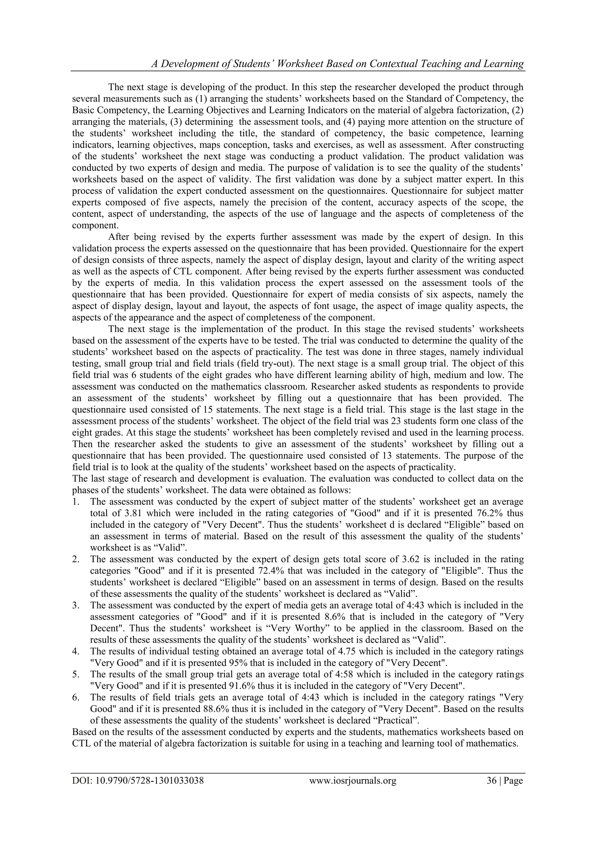 A Development of Students’ Worksheet Based on Contextual Teaching and ...