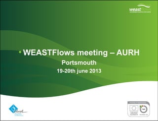 Partner logo(s) go here
Delete this box and place partner logo(s) here on the master page
• WEASTFlows meeting – AURH
Portsmouth
19-20th june 2013
 
