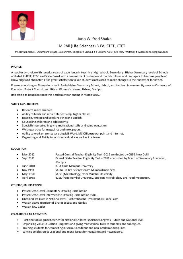 b.ed resume format word download