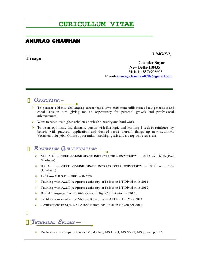 Anurag Mca 2013 Passout Resume Mis