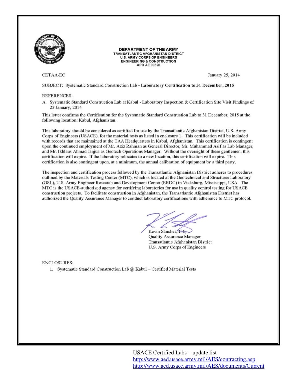 Systematic Standard Construction Lab Kabul Certification