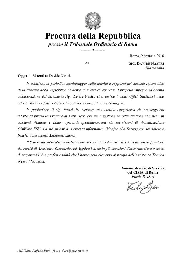 Lettera di referenza fac simile
