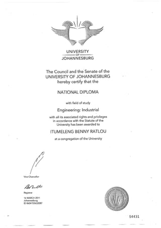 National Diploma in Industrial Engineering