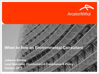 Julianne Kurdila
Lead Specialist, Environmental Compliance & Policy
October 2015
When to Hire an Environmental Consultant
 