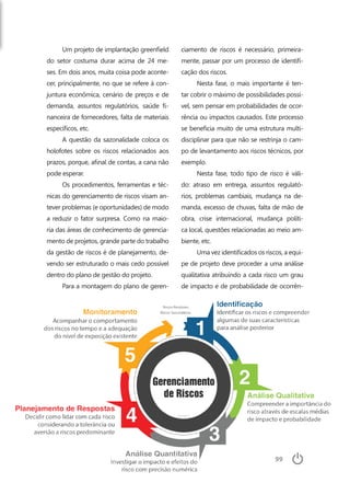 99
Um projeto de implantação greenfield
do setor costuma durar acima de 24 me-
ses. Em dois anos, muita coisa pode aconte-
cer, principalmente, no que se refere à con-
juntura econômica, cenário de preços e de
demanda, assuntos regulatórios, saúde fi-
nanceira de fornecedores, falta de materiais
específicos, etc.
A questão da sazonalidade coloca os
holofotes sobre os riscos relacionados aos
prazos, porque, afinal de contas, a cana não
pode esperar.
Os procedimentos, ferramentas e téc-
nicas do gerenciamento de riscos visam an-
tever problemas (e oportunidades) de modo
a reduzir o fator surpresa. Como na maio-
ria das áreas de conhecimento de gerencia-
mento de projetos, grande parte do trabalho
da gestão de riscos é de planejamento, de-
vendo ser estruturado o mais cedo possível
dentro do plano de gestão do projeto.
Para a montagem do plano de geren-
ciamento de riscos é necessário, primeira-
mente, passar por um processo de identifi-
cação dos riscos.
Nesta fase, o mais importante é ten-
tar cobrir o máximo de possibilidades possí-
vel, sem pensar em probabilidades de ocor-
rência ou impactos causados. Este processo
se beneficia muito de uma estrutura multi-
disciplinar para que não se restrinja o cam-
po de levantamento aos riscos técnicos, por
exemplo.
Nesta fase, todo tipo de risco é váli-
do: atraso em entrega, assuntos regulató-
rios, problemas cambiais, mudança na de-
manda, excesso de chuvas, falta de mão de
obra, crise internacional, mudança políti-
ca local, questões relacionadas ao meio am-
biente, etc.
Uma vez identificados os riscos, a equi-
pe de projeto deve proceder a uma análise
qualitativa atribuindo a cada risco um grau
de impacto e de probabilidade de ocorrên-
 