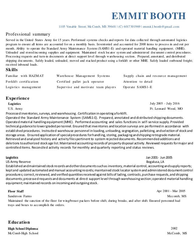 Emmit Booth Resume Emmit Booth Resume
