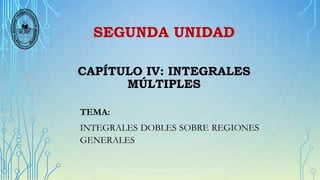 SEGUNDA UNIDAD
CAPÍTULO IV: INTEGRALES
MÚLTIPLES
TEMA:
INTEGRALES DOBLES SOBRE REGIONES
GENERALES
 