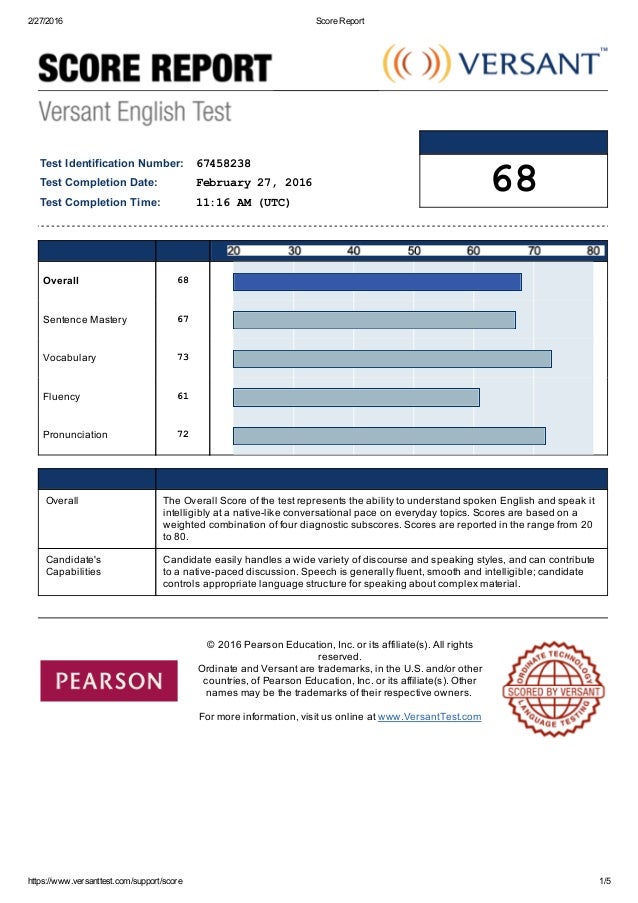 VersantScore Report