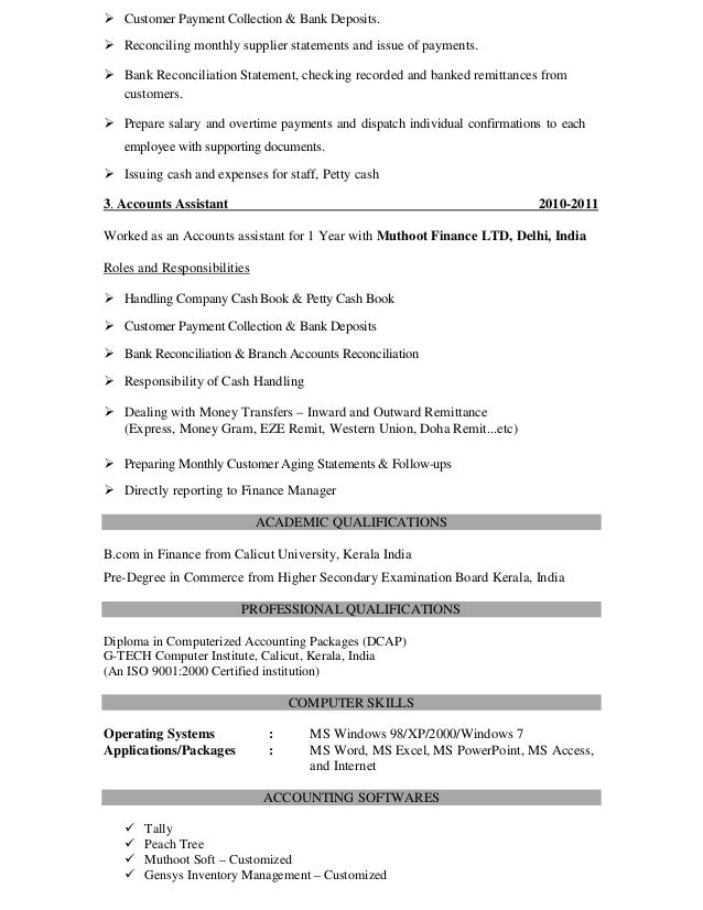 bank in resume reconciliation Shahid Resume