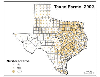 Paige Terry
October 15, 2014
Texas Farms, 2002
Number of Farms
10
100
1,000
 