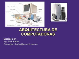 ARQUITECTURA DE COMPUTADORAS Dictado por:  Ing. Ruth Barba Consultas: rbarba@espoch.edu.ec 