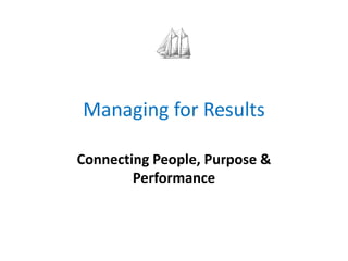 Managing for Results
Connecting People, Purpose &
Performance
 