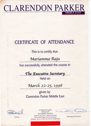 CERT - CLAREDON PARKER - EXECUTIVE SECRETARY | PDF