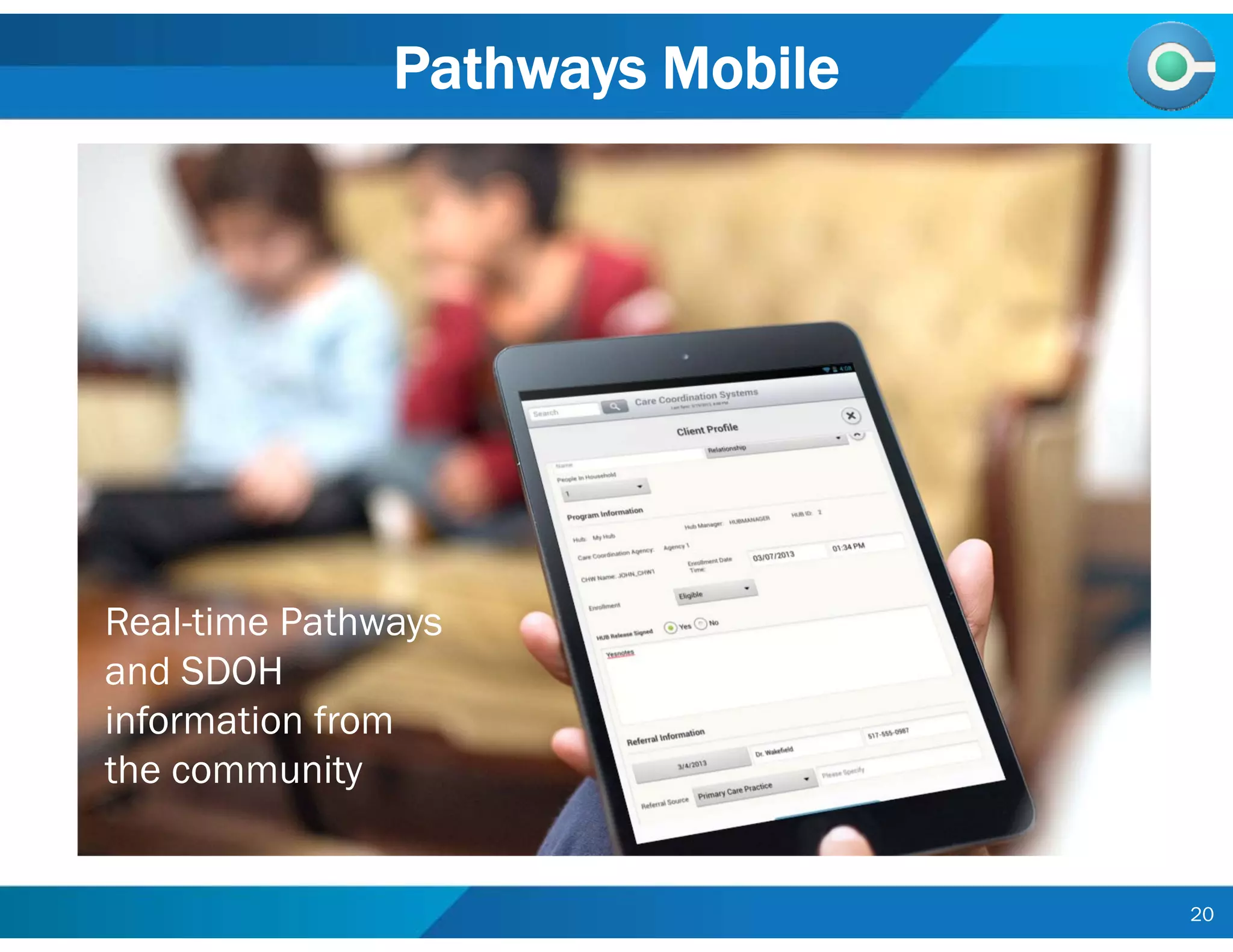 Pathways Mobile
20
Real-time Pathways
and SDOH
information from
the community
 
