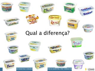 MBA – ADMINISTRAÇÃO EM MARKETING E COMUNICAÇÃO EMPRESARIAL / PRINCÍPIOS DE MARKETING / PROF RODRIGO PALO
Qual a diferença?
 