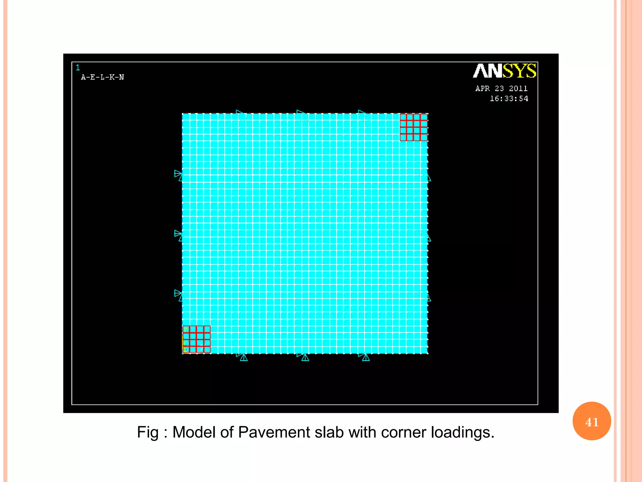 41
Fig : Model of Pavement slab with corner loadings.
 