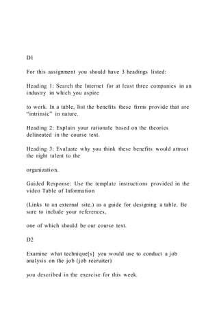 D1 For this assignment you should have 3 headings listed | DOCX