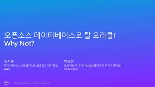 ? 2023, Amazon Web Services, Inc. or its affiliates. All rights reserved.
? 2023, Amazon Web Services, Inc. or its affiliates. All rights reserved.
???? ??????? ? ???!
Why Not?
???
?????? ?????? ???? ????
AWS
???
???? ??? (TANGO ???? ??????)
SK Telecom
 