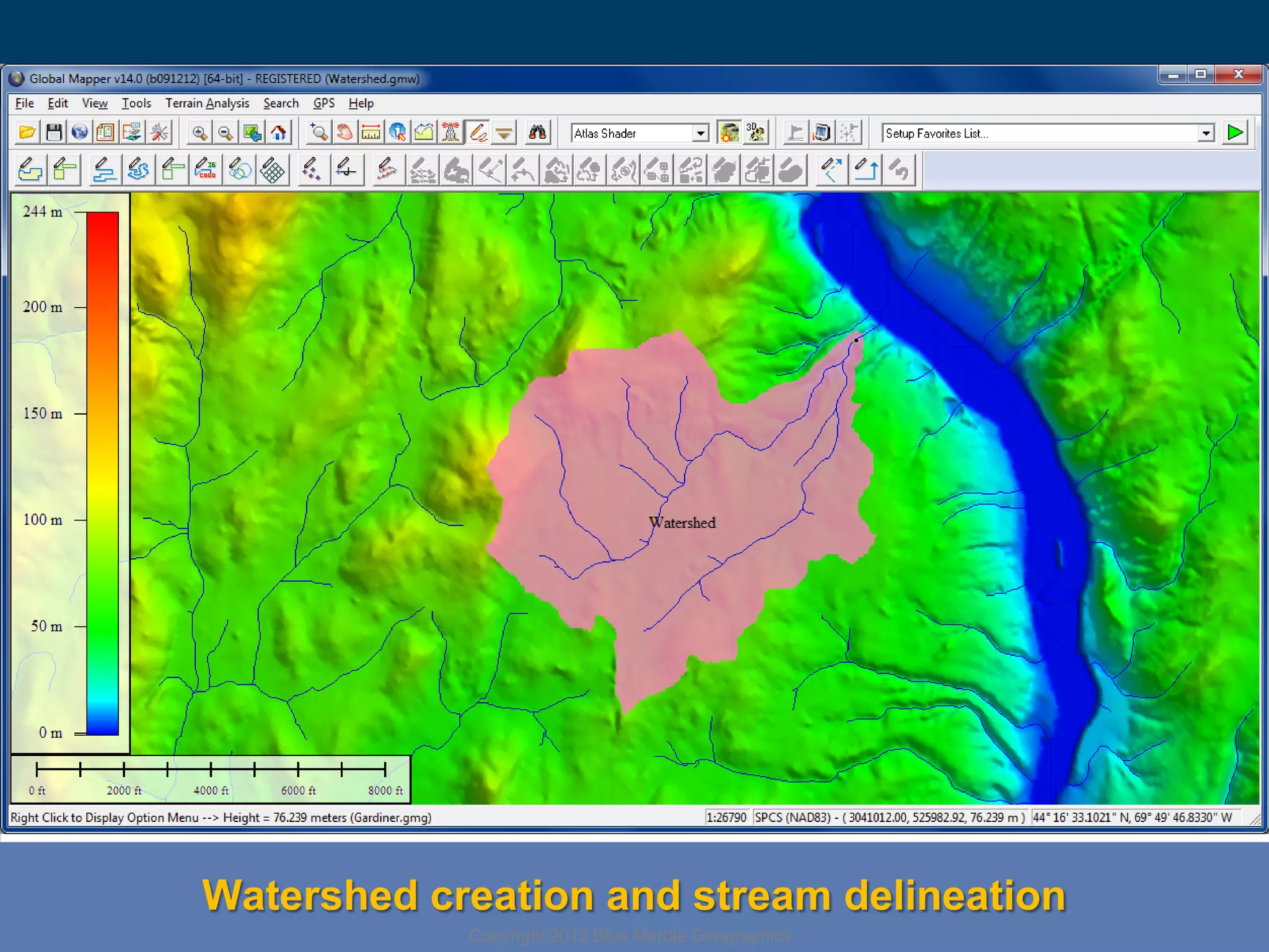 Watershed creation and stream delineation
Copyright 2012 Blue Marble Geographics

 