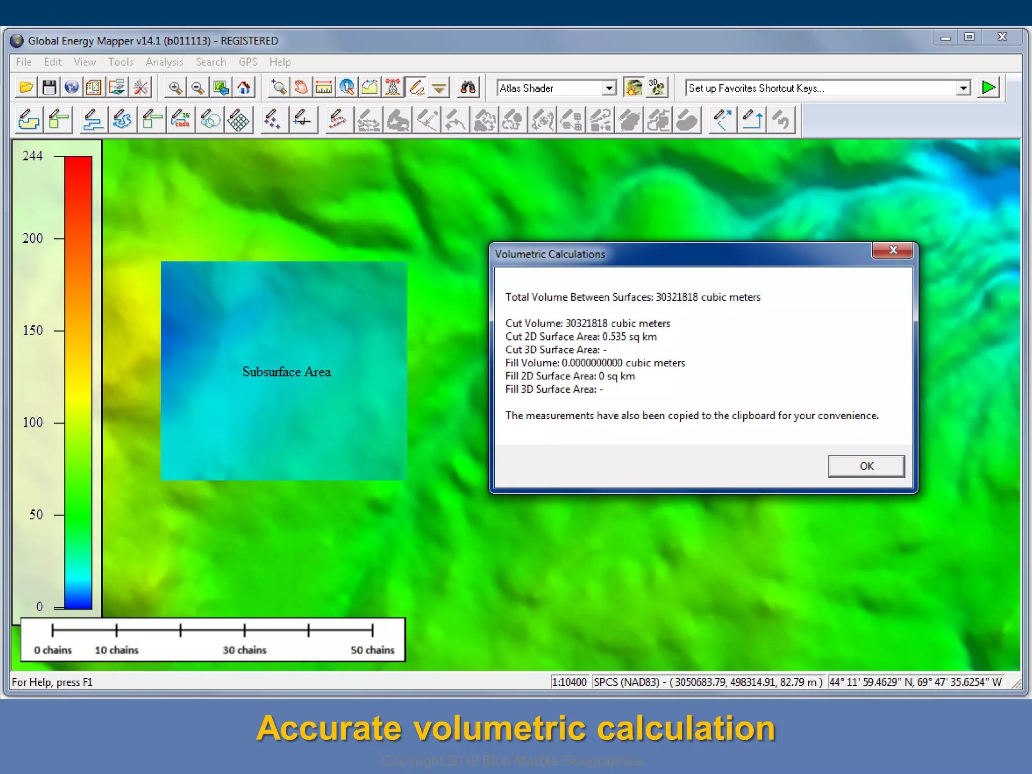 Accurate volumetric calculation
Copyright 2012 Blue Marble Geographics

 