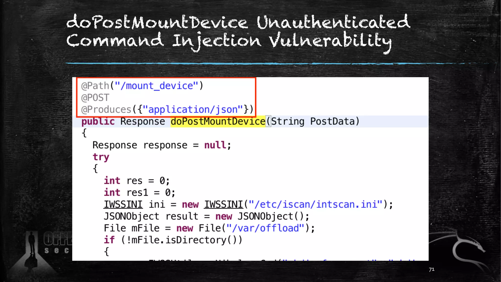 doPostMountDevice Unauthenticated
Command Injection Vulnerability
71
 