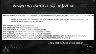 ProgressReportCGI SQL Injection
…now that we have a valid session
60
 