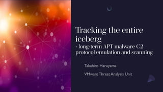 Tracking the entire
iceberg
- long-term APT malware C2
protocol emulation and scanning
 