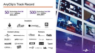33
AnyClip’s Track Record
PartnersContent Library
Investors
 
