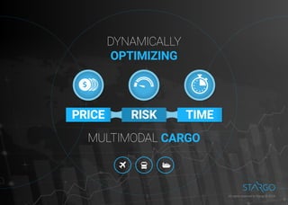 DYNAMICALLY
OPTIMIZING
MULTIMODAL CARGO
TIMEPRICE RISK
All rights reserved to Stargo © 2018All rights reserved to Stargo © 20182
 