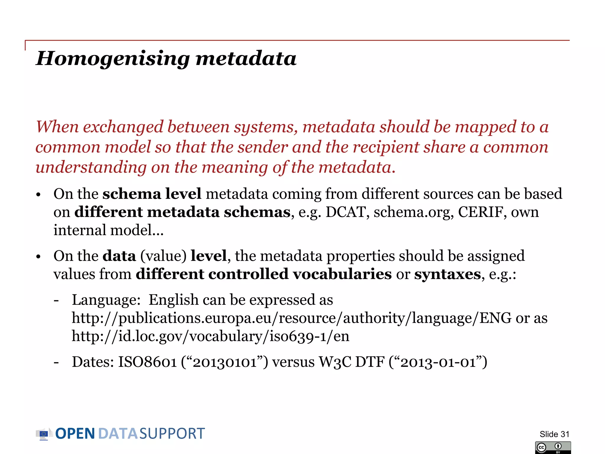 DATASUPPORTOPEN
Exchanging
metadata of datasets
Mapping your metadata to a common metadata
vocabulary, such as the DCAT-AP, and exchanging the
metadata across platforms.
Slide 31
 