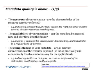 DATASUPPORTOPEN
Metadata quality
The quality and completeness of the description metadata
of your datasets, directly affects their searchability and
reuse.
Slide 27
 
