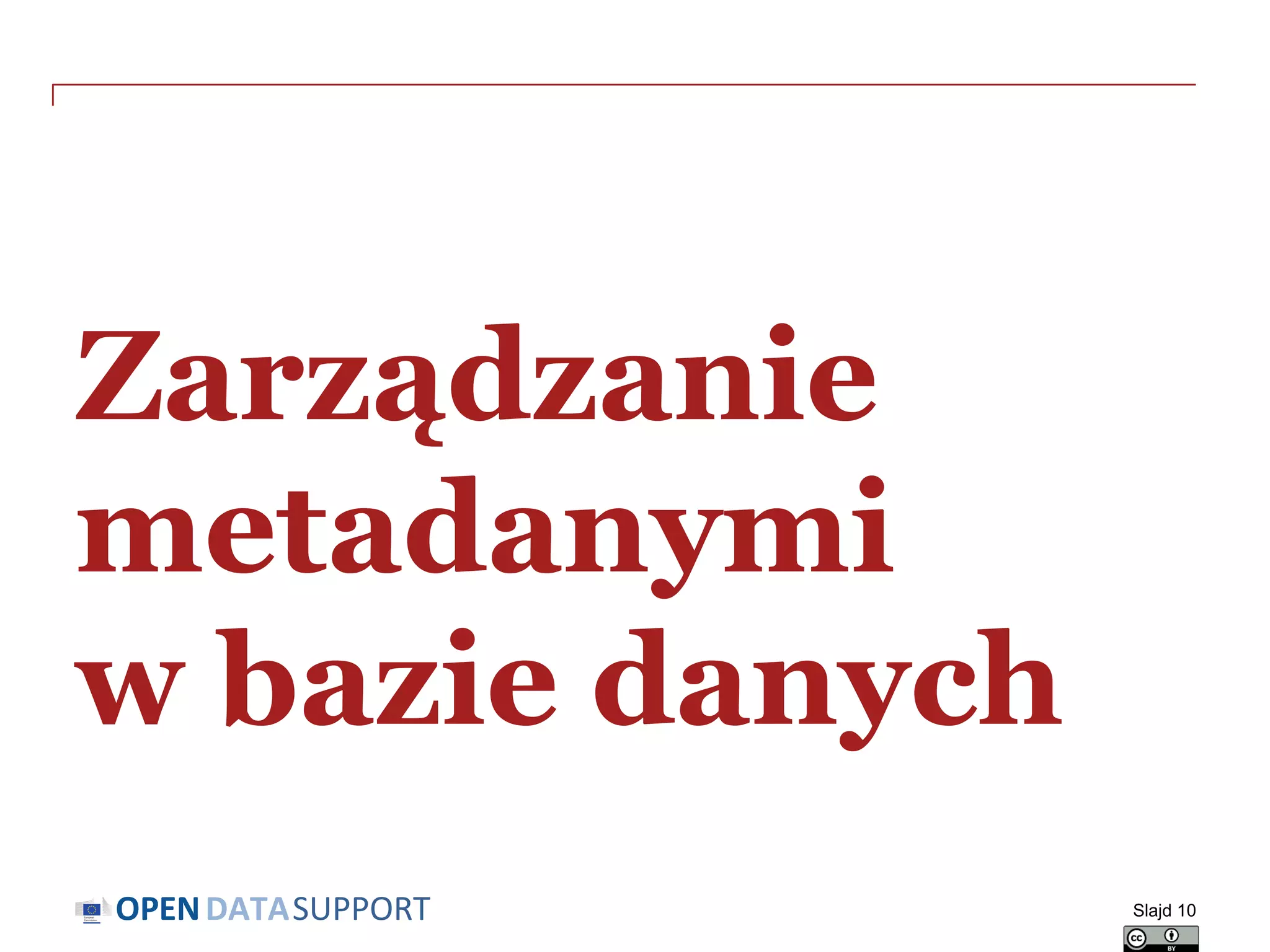 DATASUPPORTOPEN
Zarządzanie
metadanymi
w bazie danych
Slajd 10
 